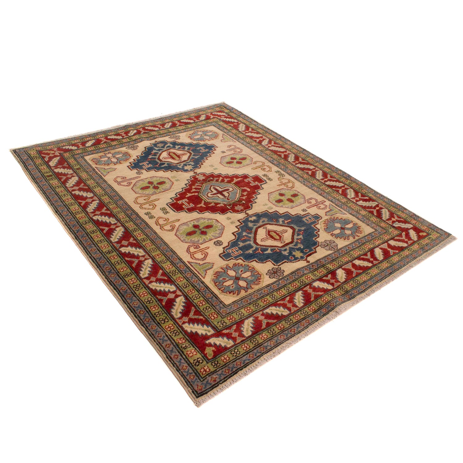 Kazak Rug Handmade Ivory Medallion 4x7 ft