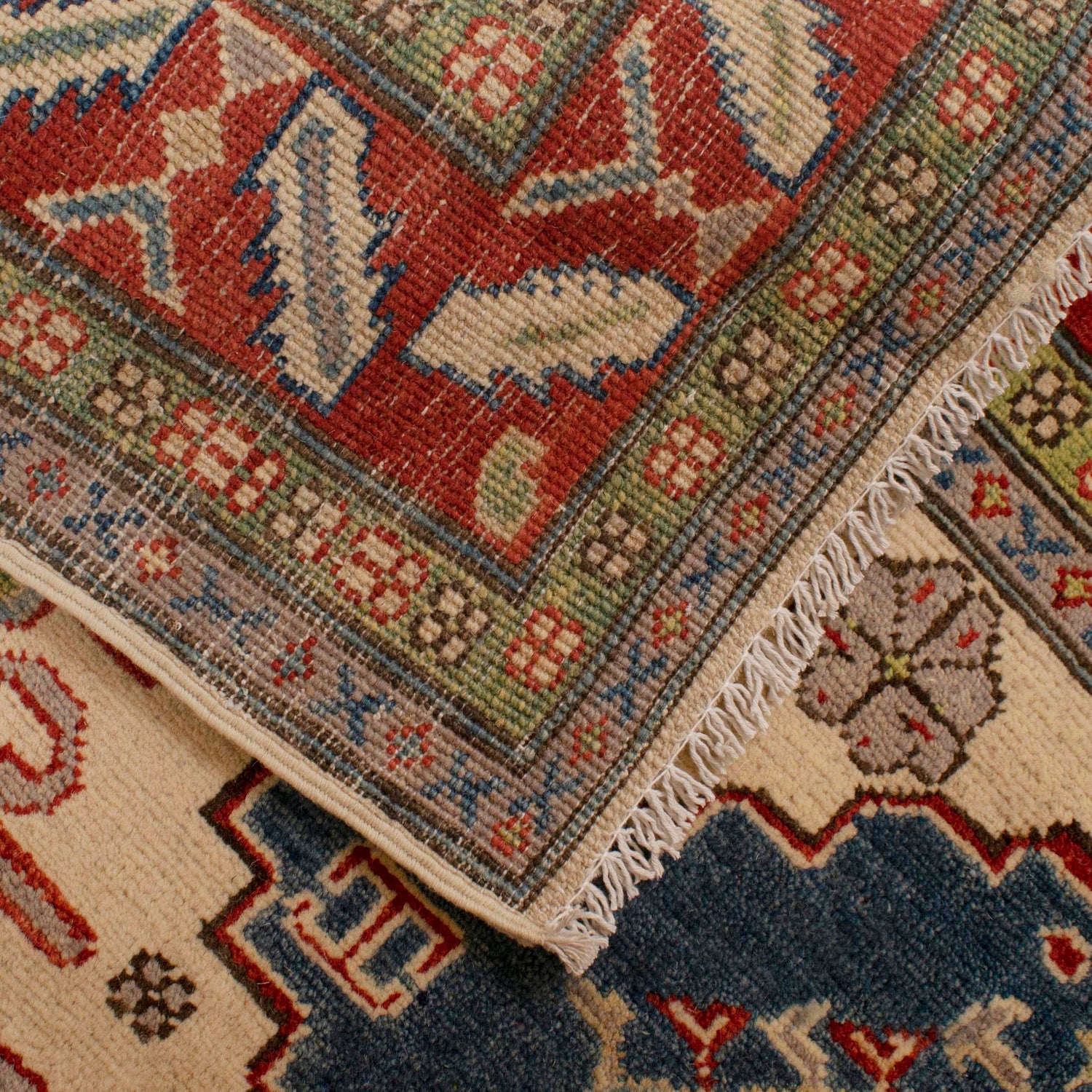 Kazak Rug Handmade Ivory Medallion 4x7 ft