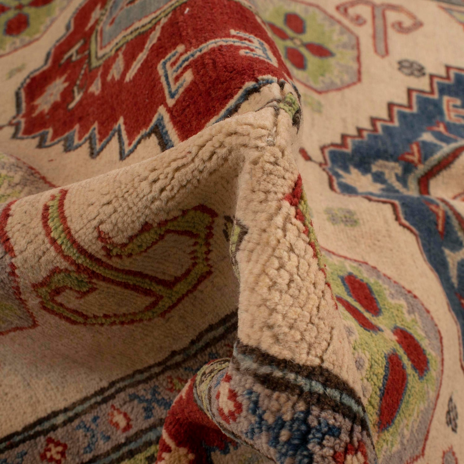 Kazak Rug Handmade Ivory Medallion 4x7 ft