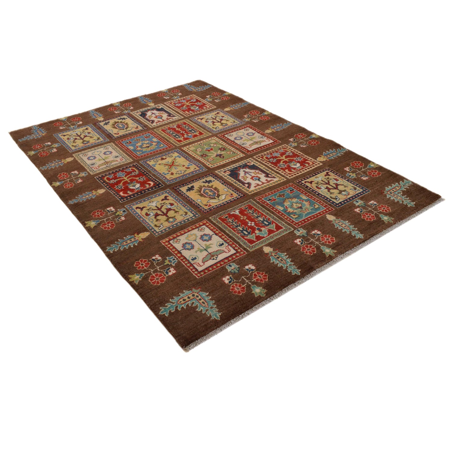 Bakhtiar Area Rug Handmade Brown Floral 4x7 ft