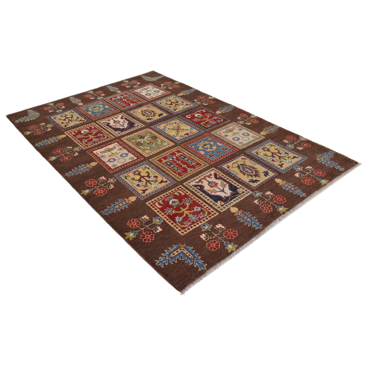 Bakhtiar Area Rug Handmade Brown Floral 4x7 ft