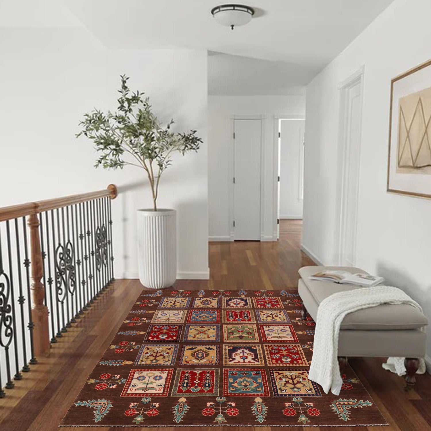 Bakhtiar Area Rug Handmade Brown Floral 4x7 ft