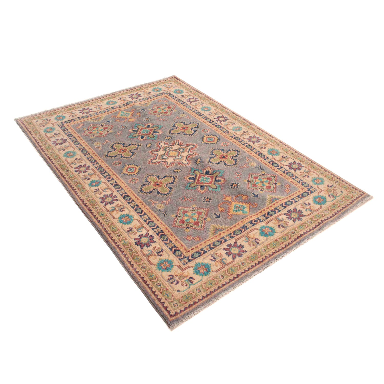 Kazak Rug Handmade Gray Medallion 4x6 ft