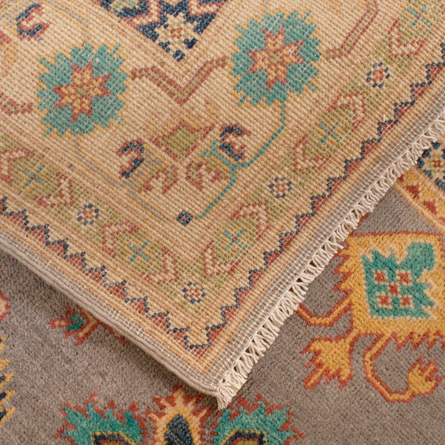 Kazak Rug Handmade Gray Medallion 4x6 ft