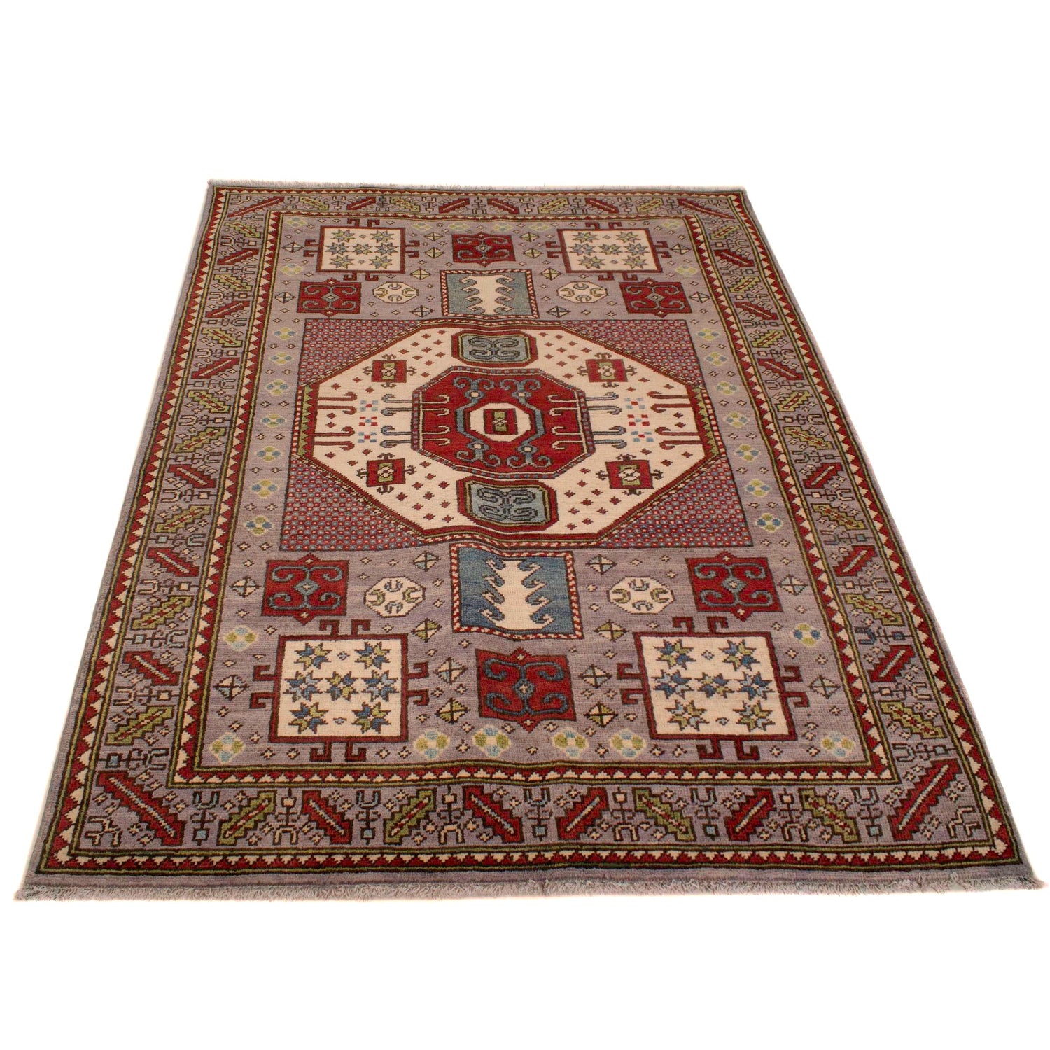 Mamluk Area Rug Handmade Gray Medallion 4x6 ft
