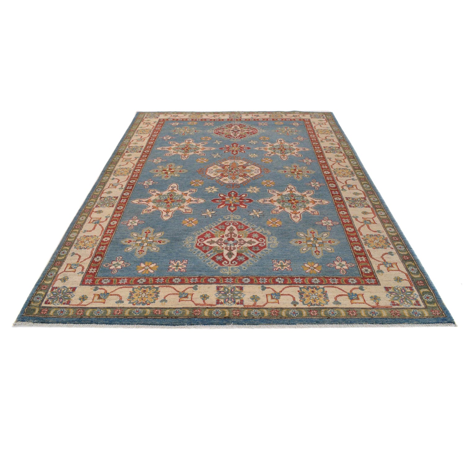 Kazak Rug Handmade Blue Medallion 7x10 ft