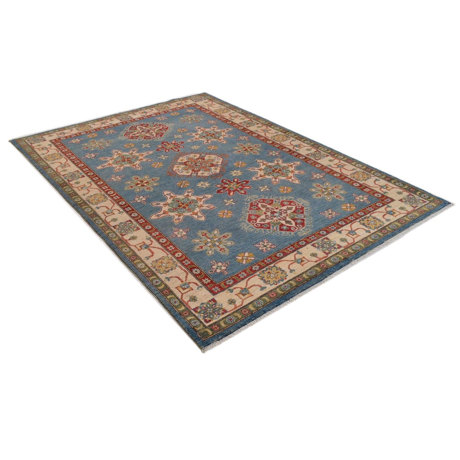 Kazak Rug Handmade Blue Medallion 7x10 ft