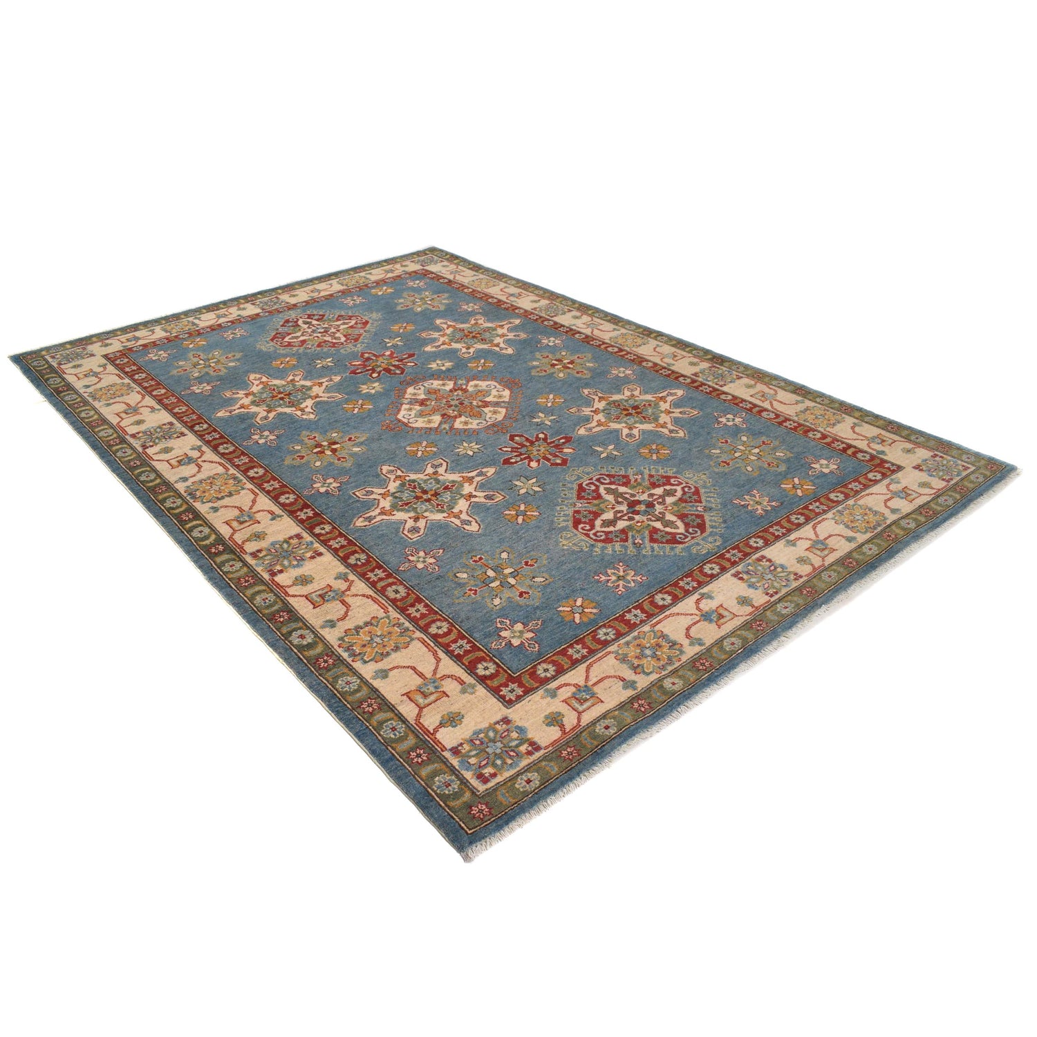 Kazak Rug Handmade Blue Medallion 7x10 ft