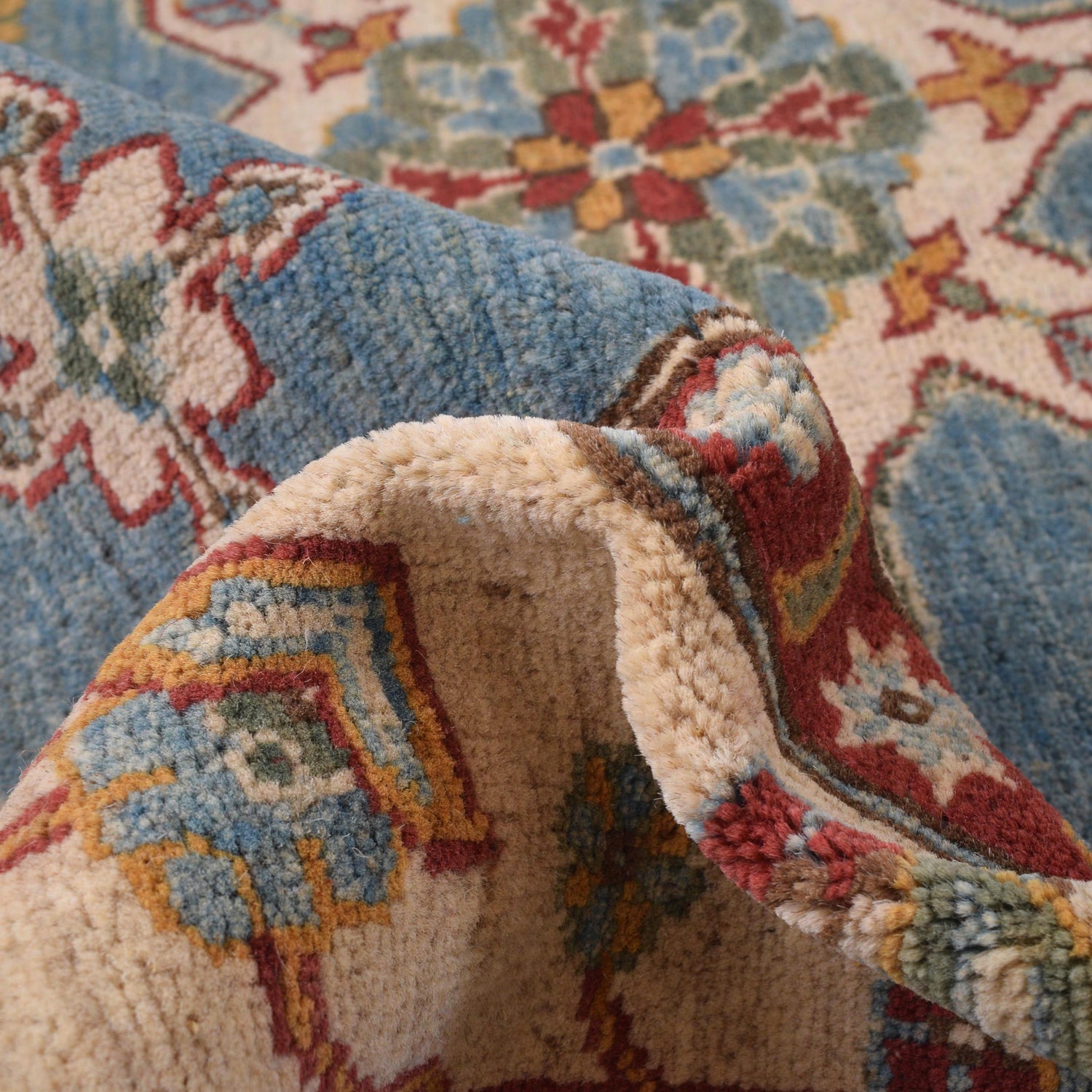 Kazak Rug Handmade Blue Medallion 7x10 ft