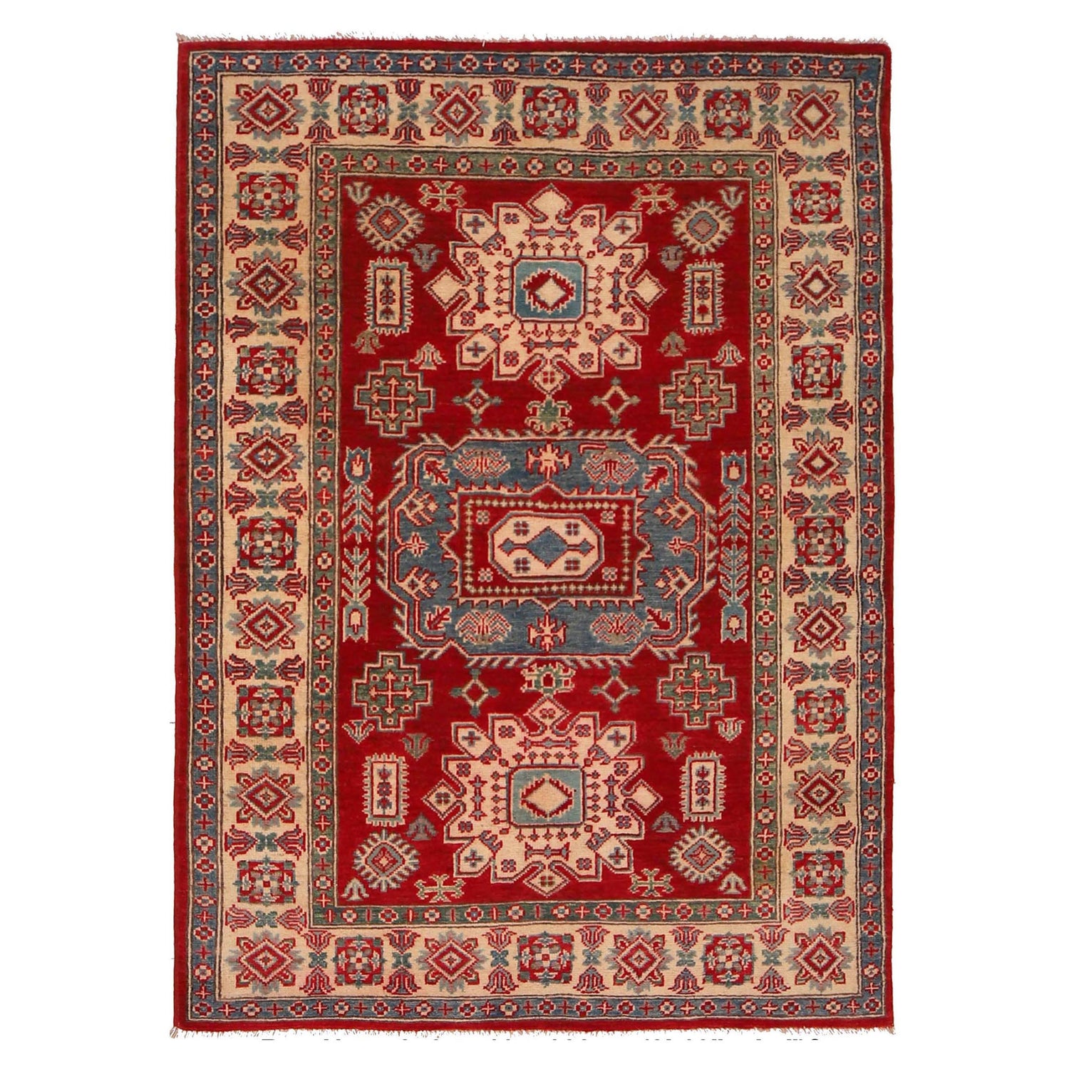 Kazak Rug Handmade Red Medallion 4x6 ft