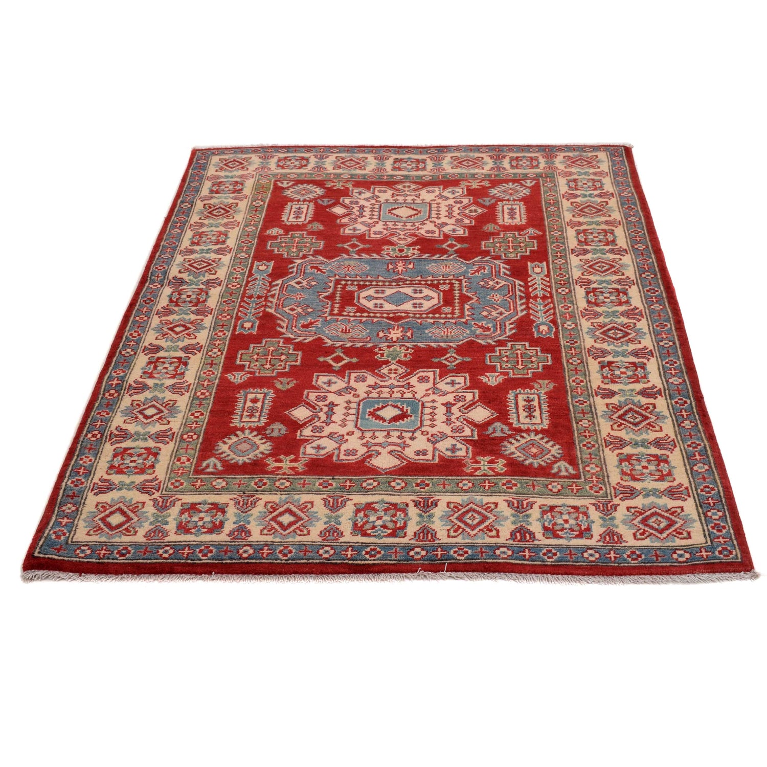 Kazak Rug Handmade Red Medallion 4x6 ft