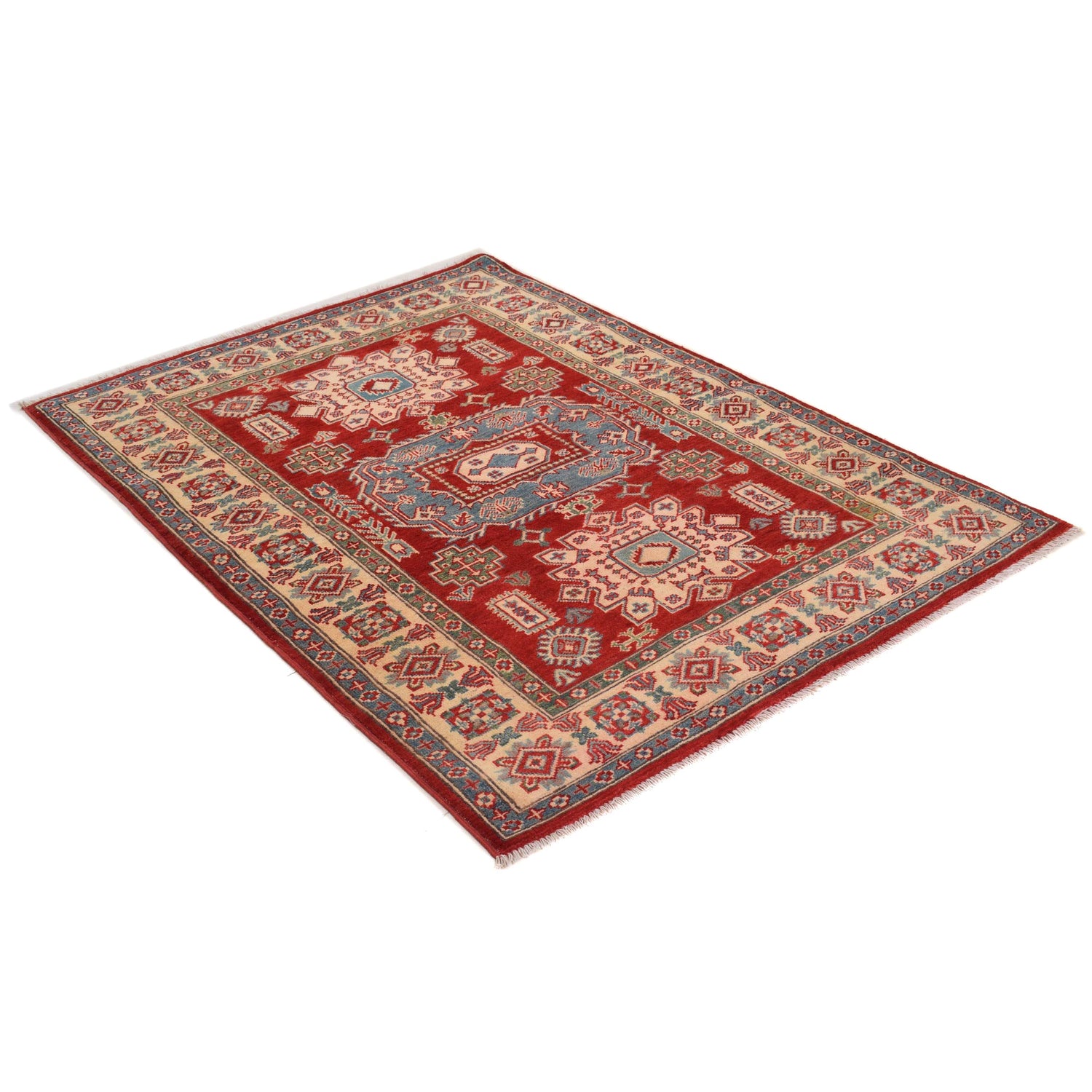 Kazak Rug Handmade Red Medallion 4x6 ft