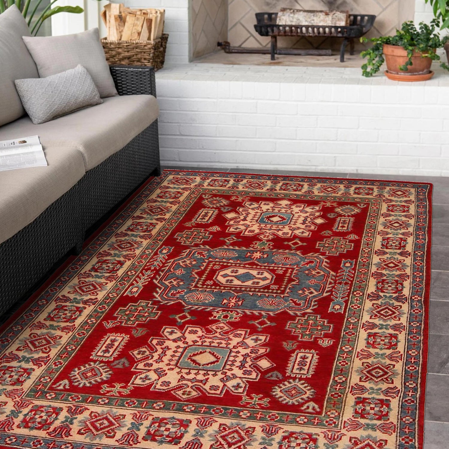 Kazak Rug Handmade Red Medallion 4x6 ft