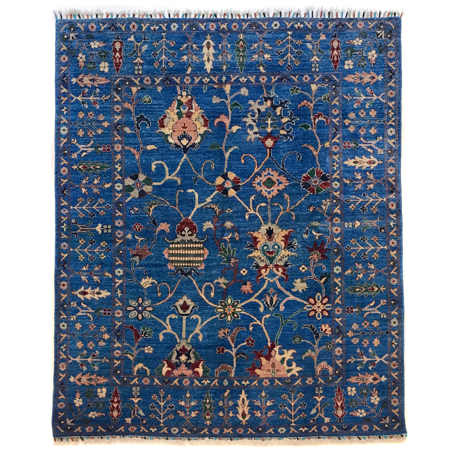 Sultani Area Rug Handmade Blue Floral 5x8 ft