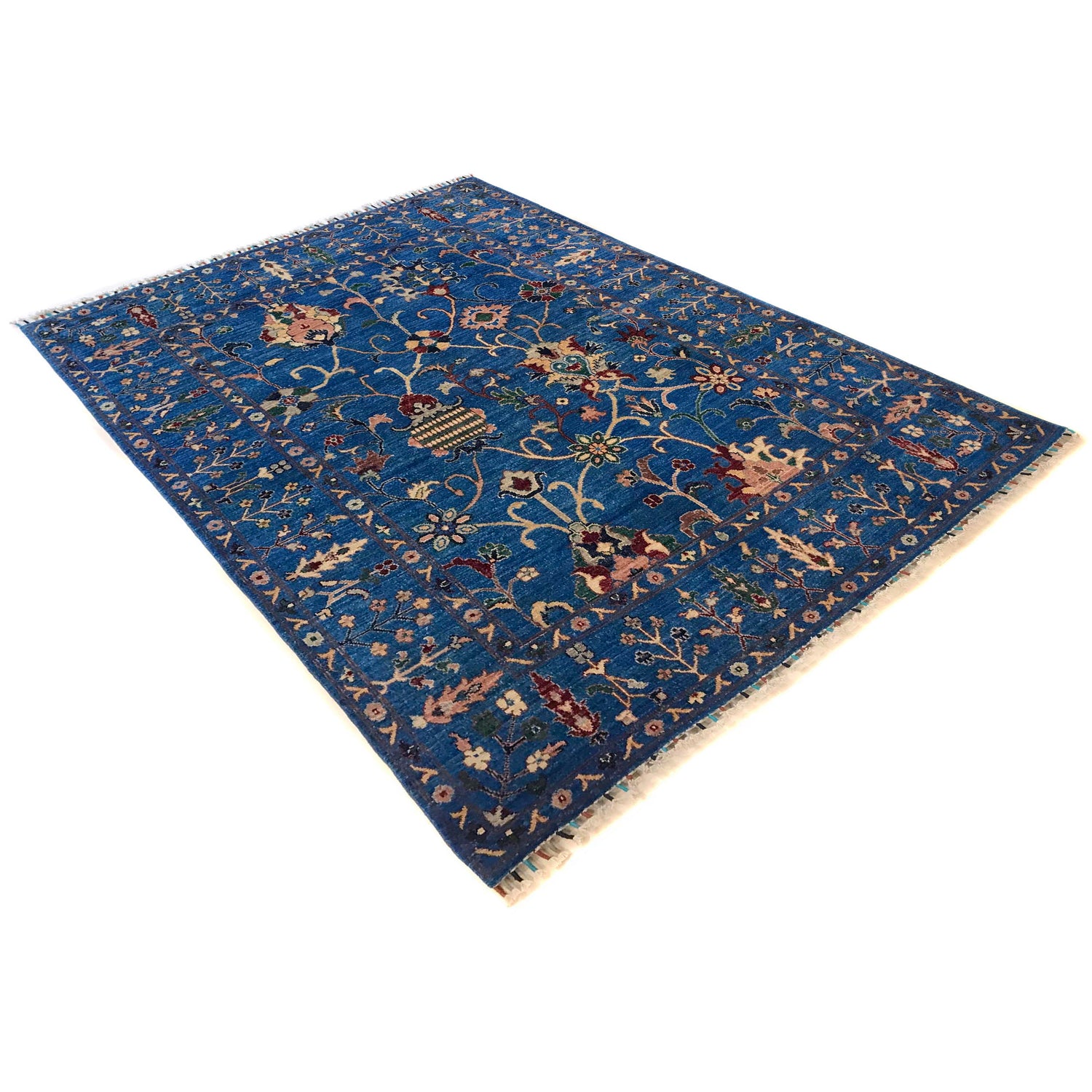 Sultani Area Rug Handmade Blue Floral 5x8 ft