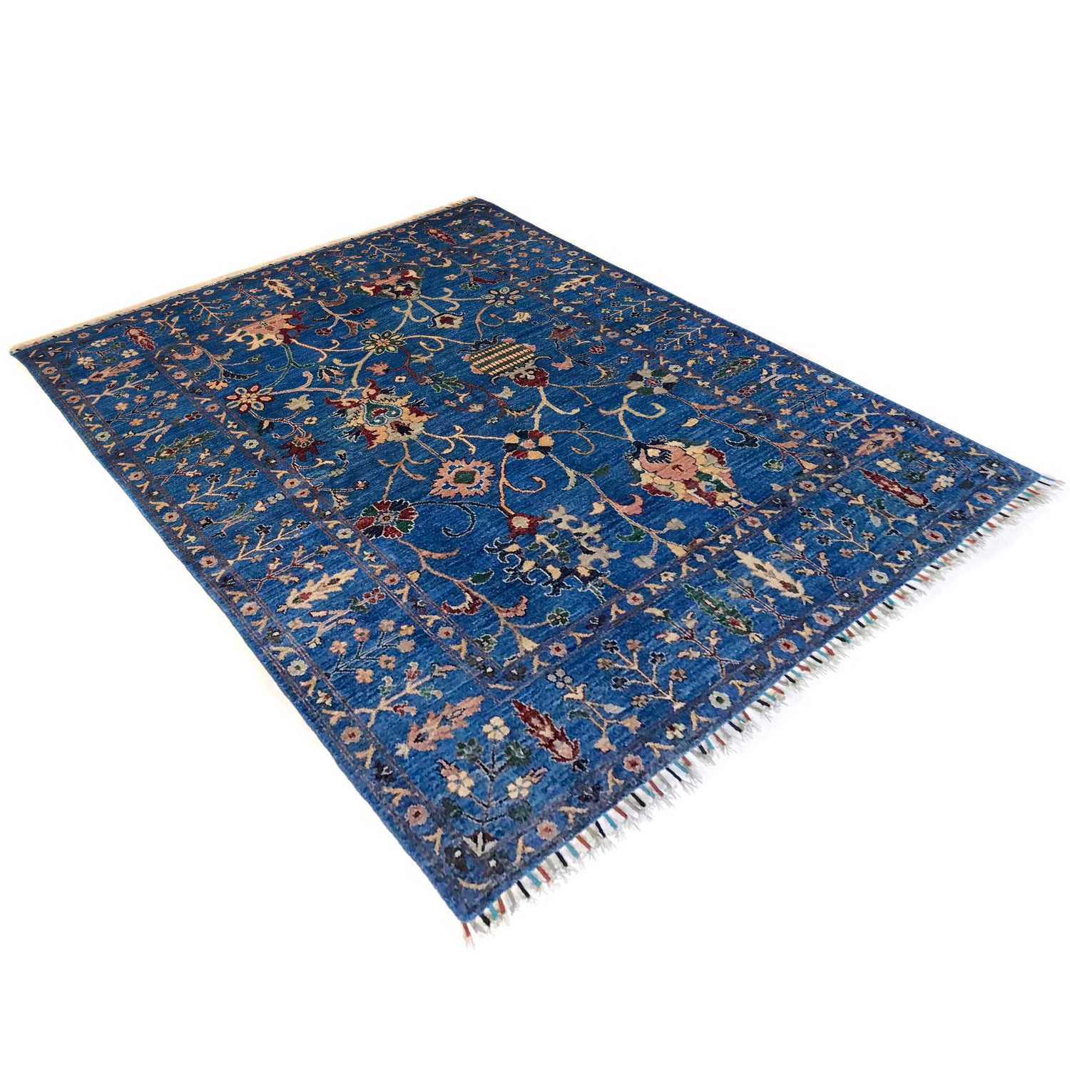 Sultani Area Rug Handmade Blue Floral 5x8 ft
