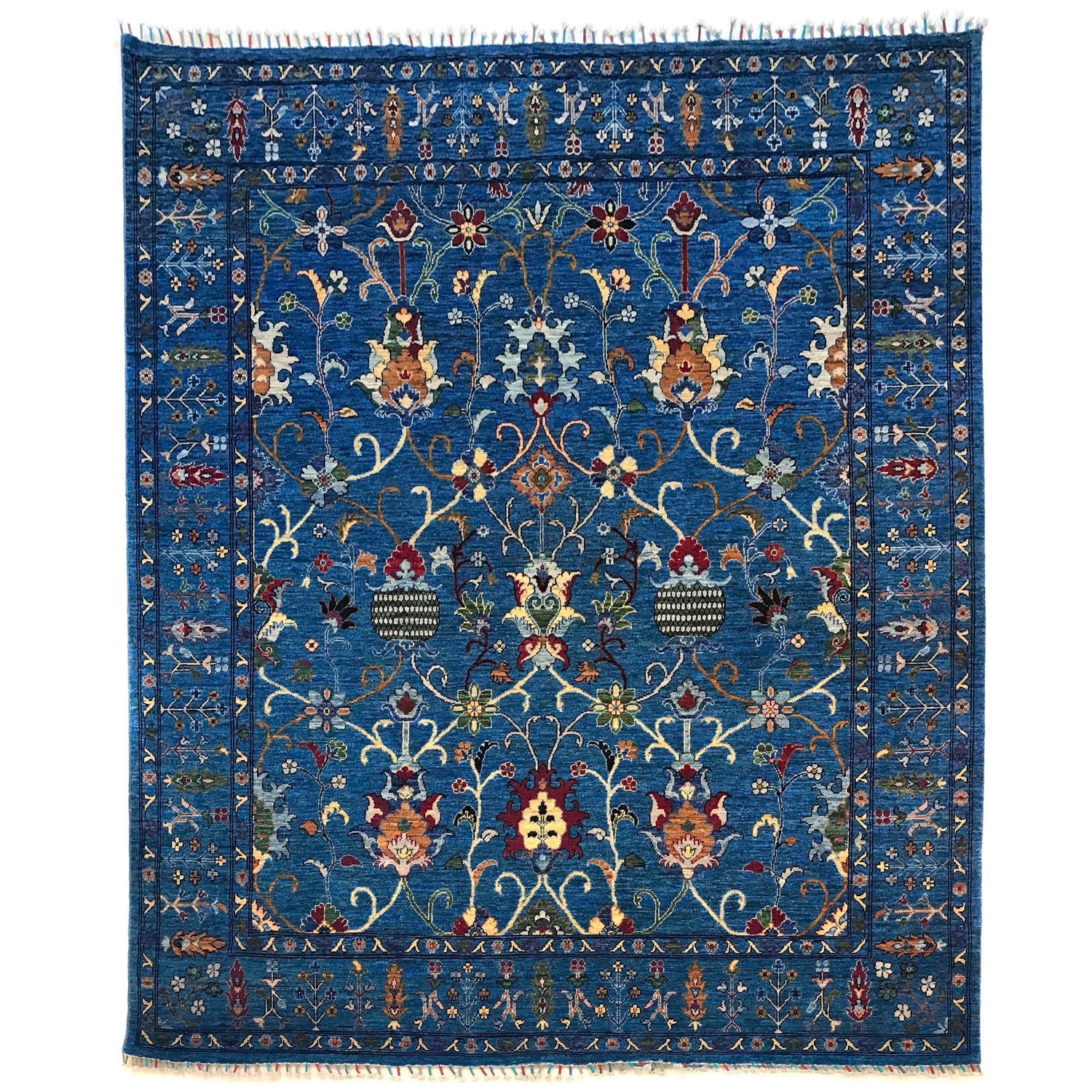 Sultani Area Rug Handmade Blue Floral 8x10 ft
