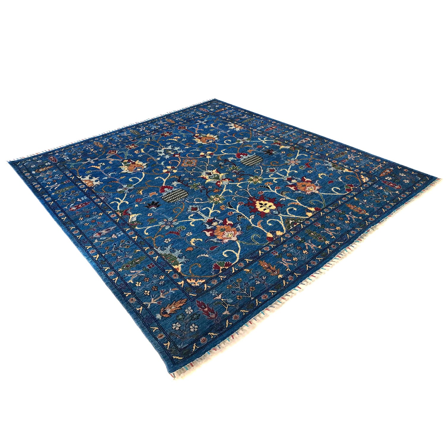 Sultani Area Rug Handmade Blue Floral 8x10 ft
