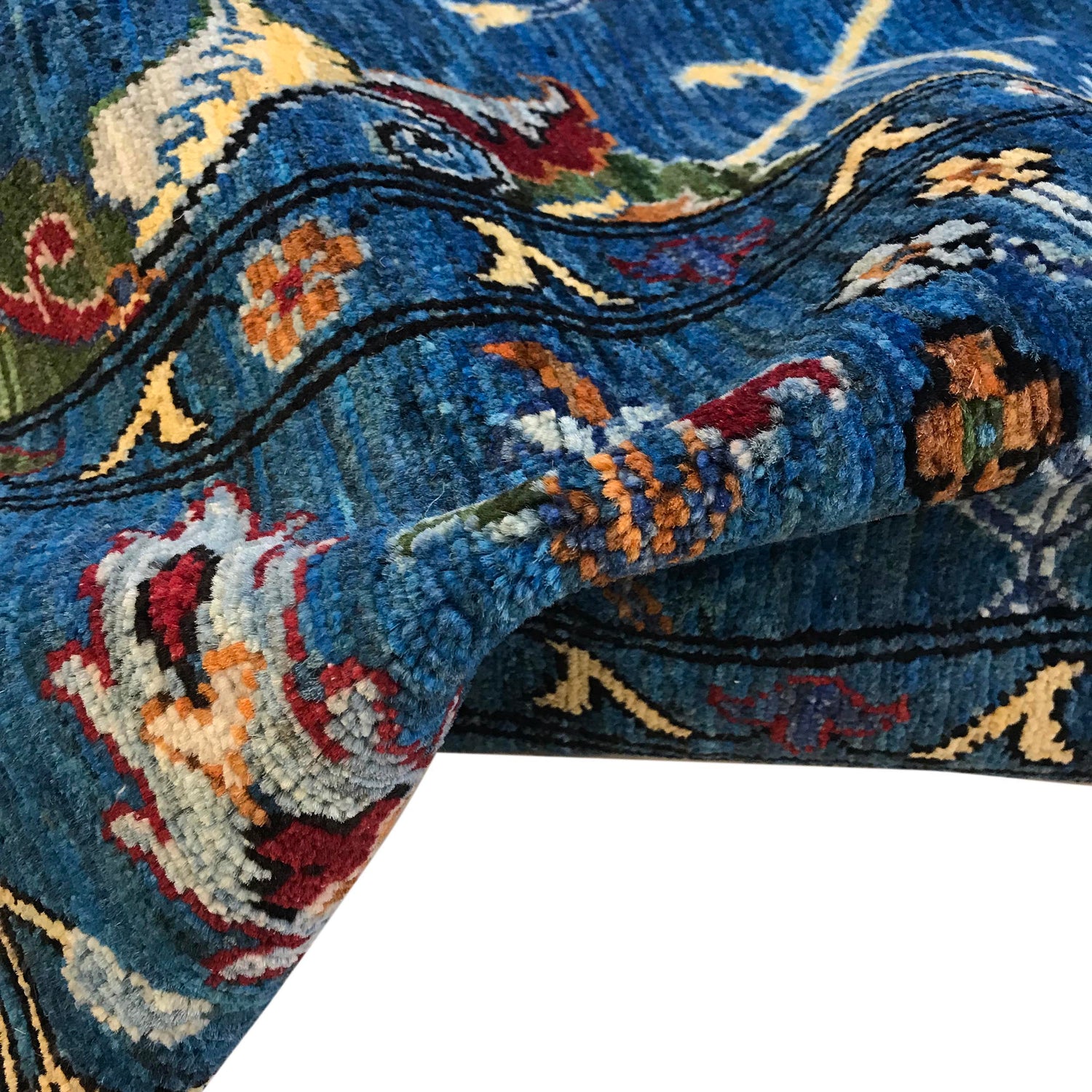 Sultani Area Rug Handmade Blue Floral 8x10 ft