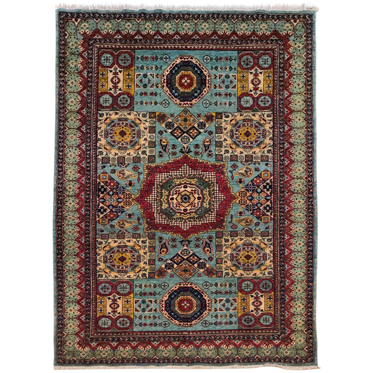 Mamluk Area Rug Handmade Blue Medallion 5x8 ft