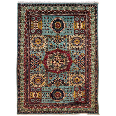 Mamluk Area Rug Handmade Blue Medallion 5x8 ft