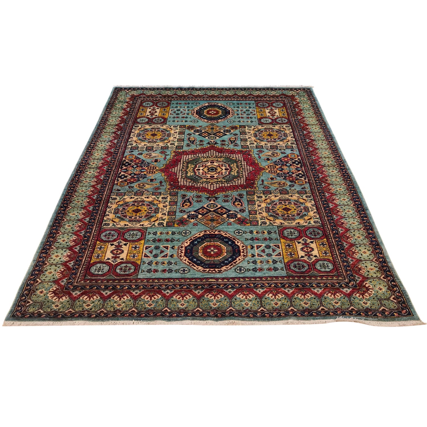 Mamluk Area Rug Handmade Blue Medallion 5x8 ft