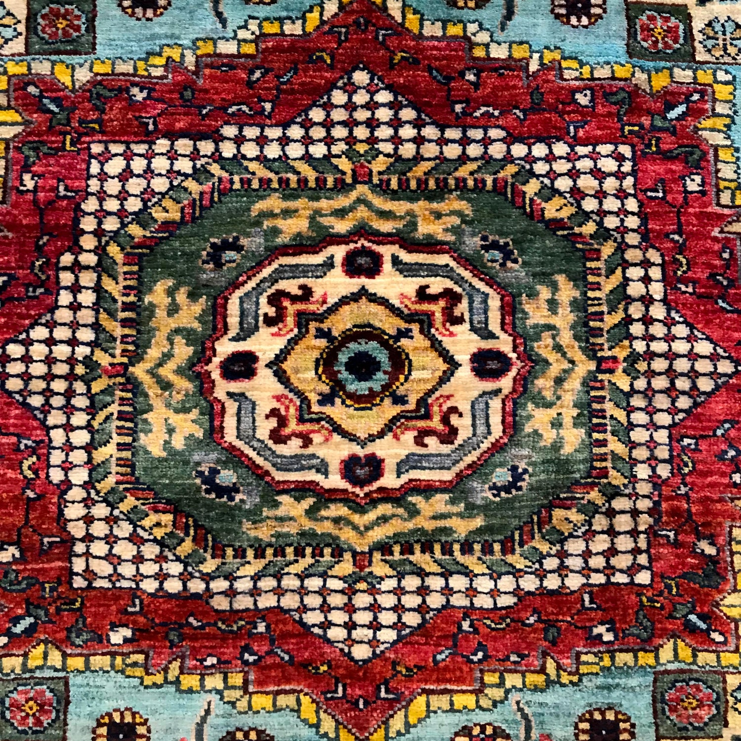 Mamluk Area Rug Handmade Blue Medallion 5x8 ft