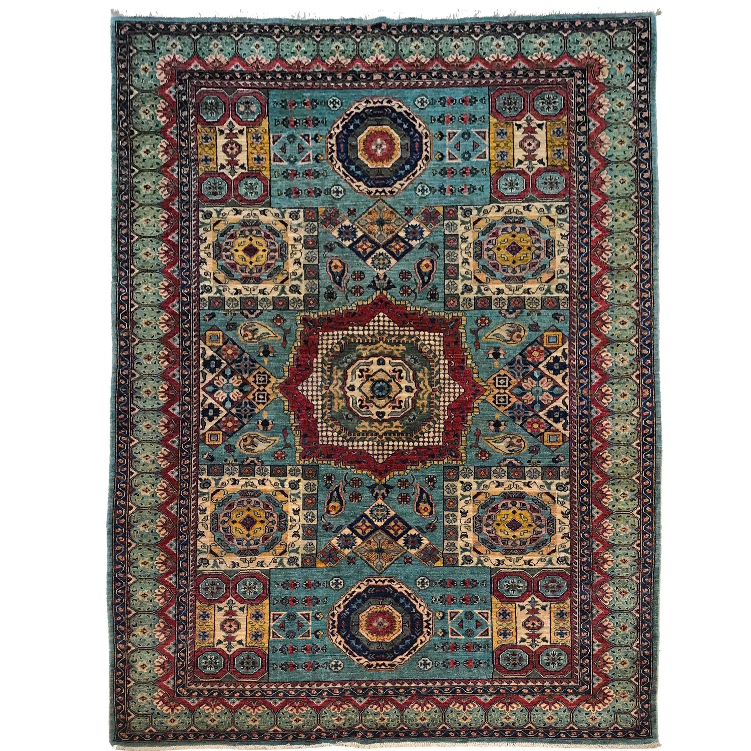 Mamluk Area Rug Handmade Blue Medallion 5x8 ft