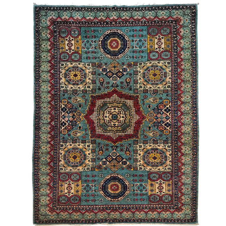 Mamluk Area Rug Handmade Blue Medallion 5x8 ft