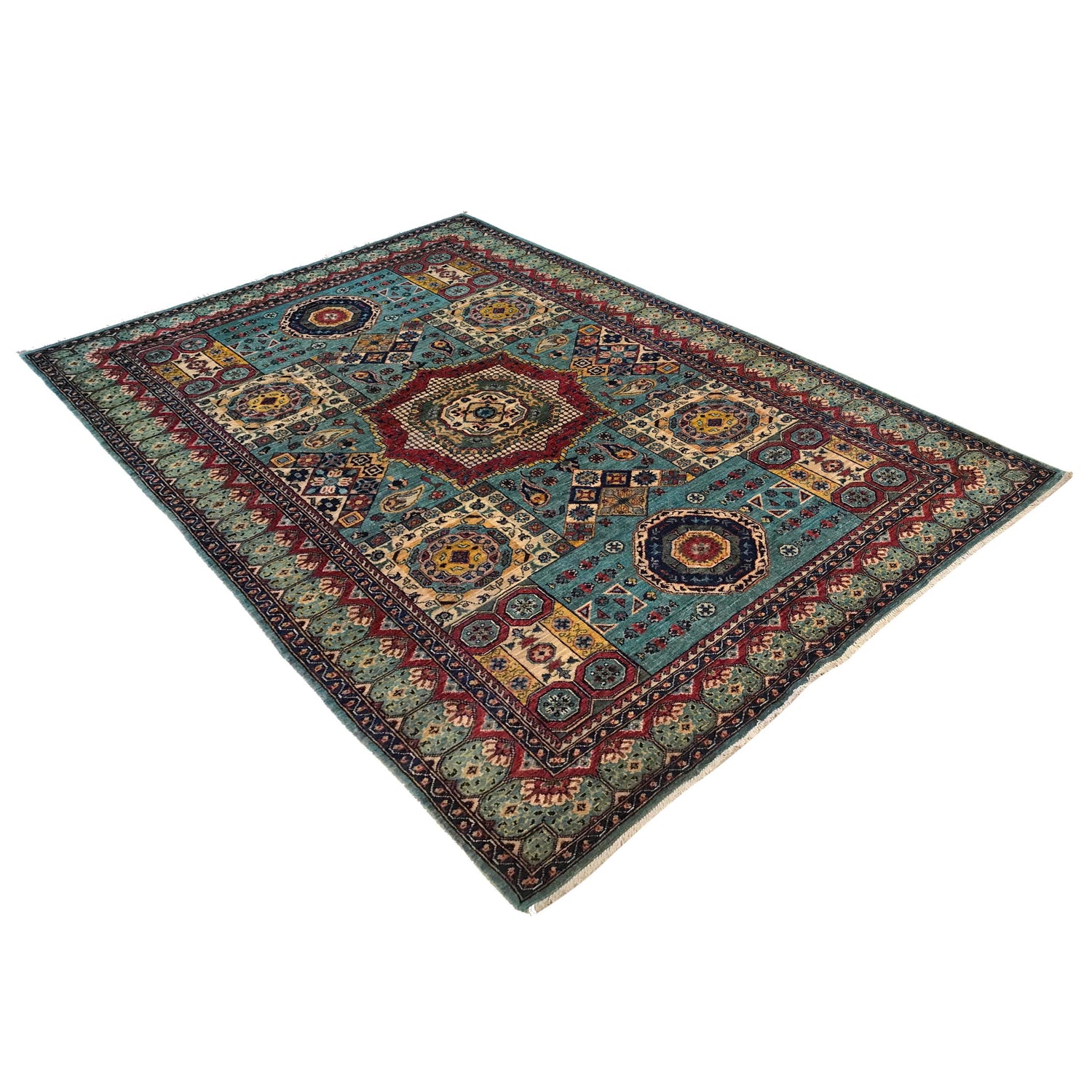 Mamluk Area Rug Handmade Blue Medallion 5x8 ft