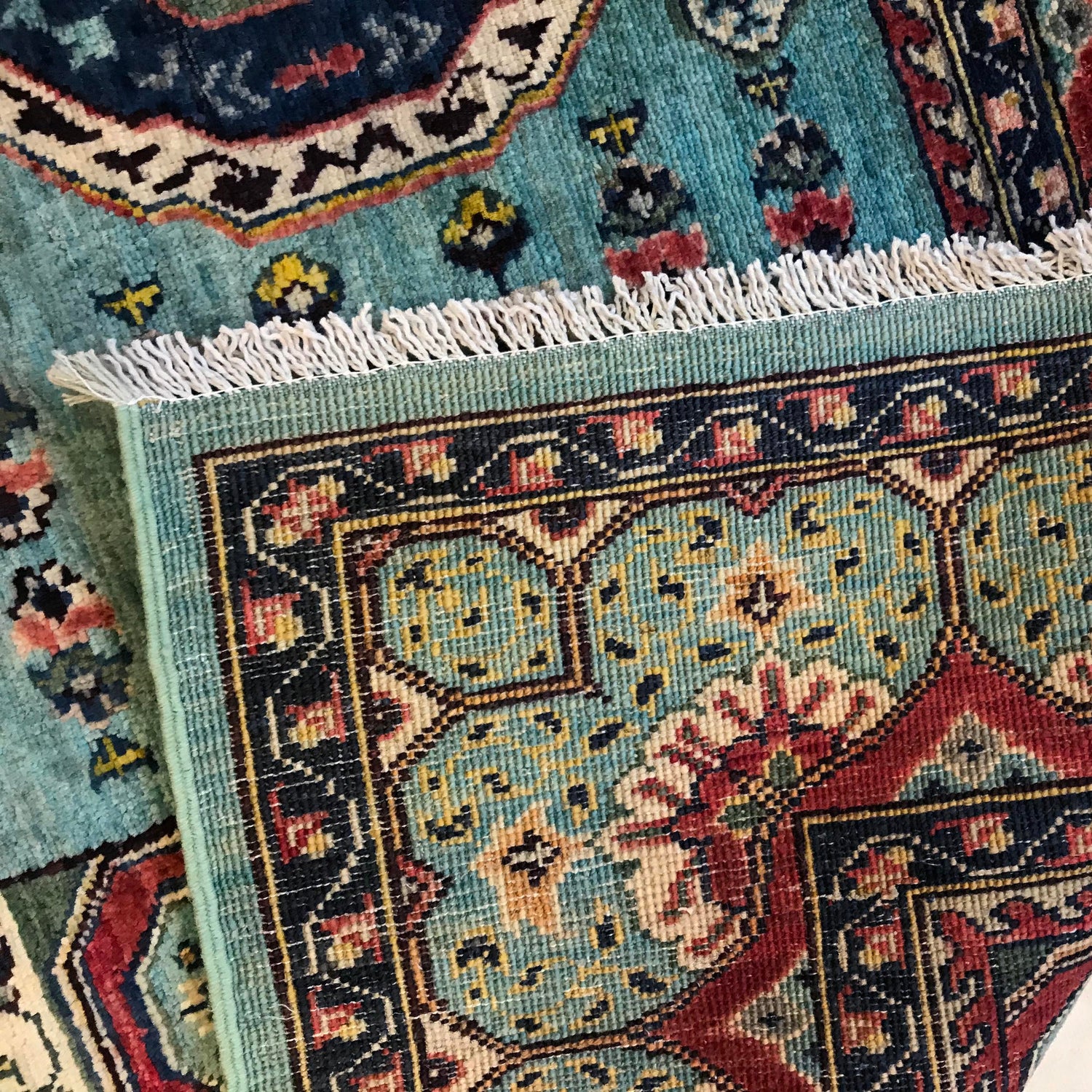 Mamluk Area Rug Handmade Blue Medallion 5x8 ft