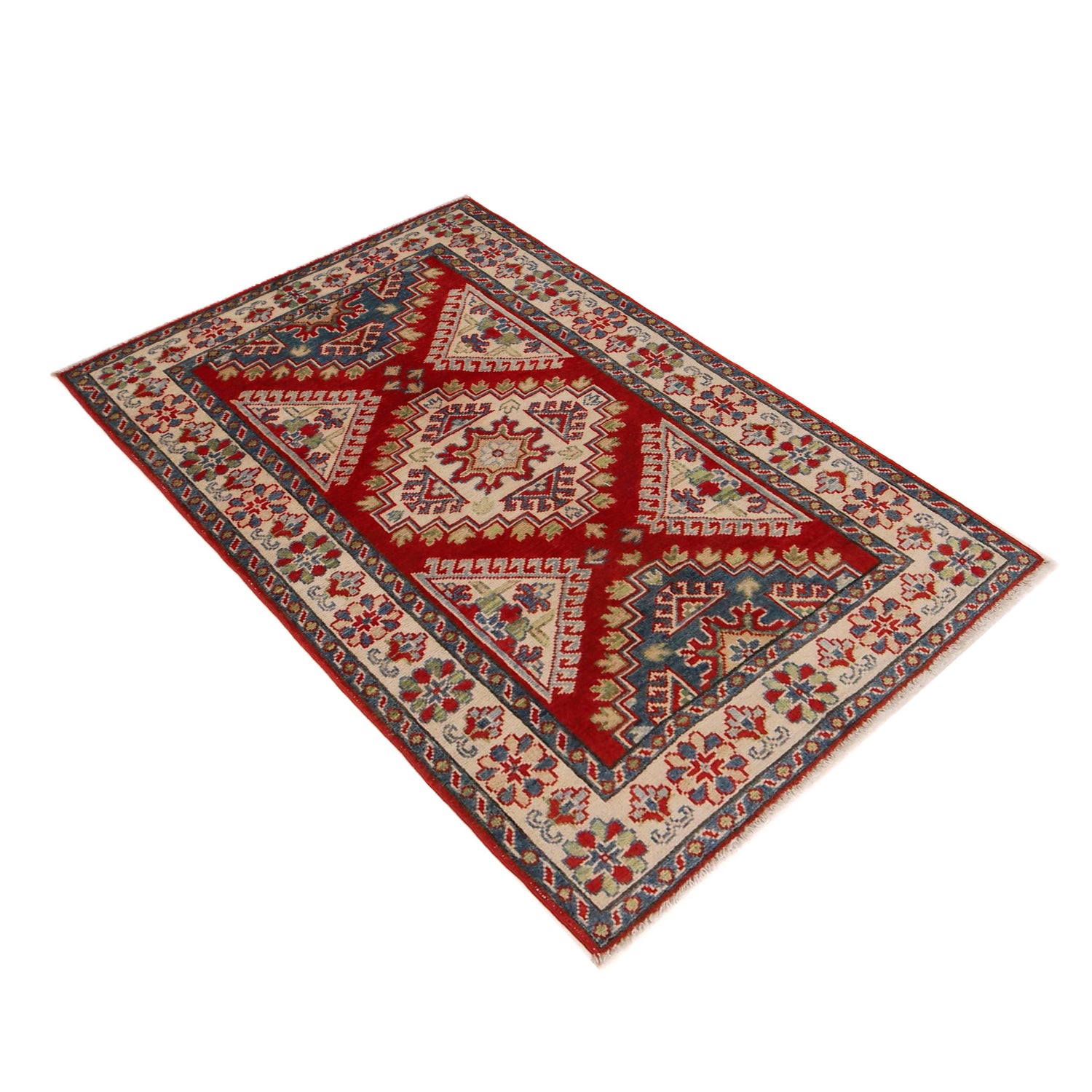 Kazak Rug Handmade Red Medallion 3x5 ft