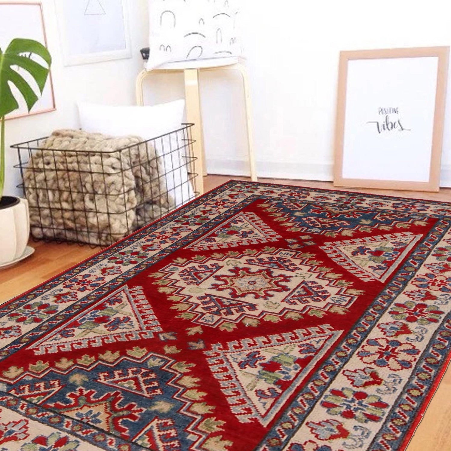 Kazak Rug Handmade Red Medallion 3x5 ft