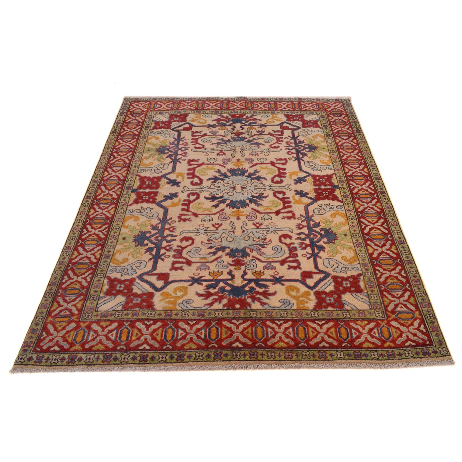 Mamluk Area Rug Handmade Beige Medallion 4x7 ft