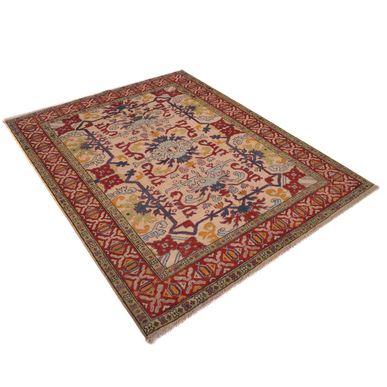 Mamluk Area Rug Handmade Beige Medallion 4x7 ft