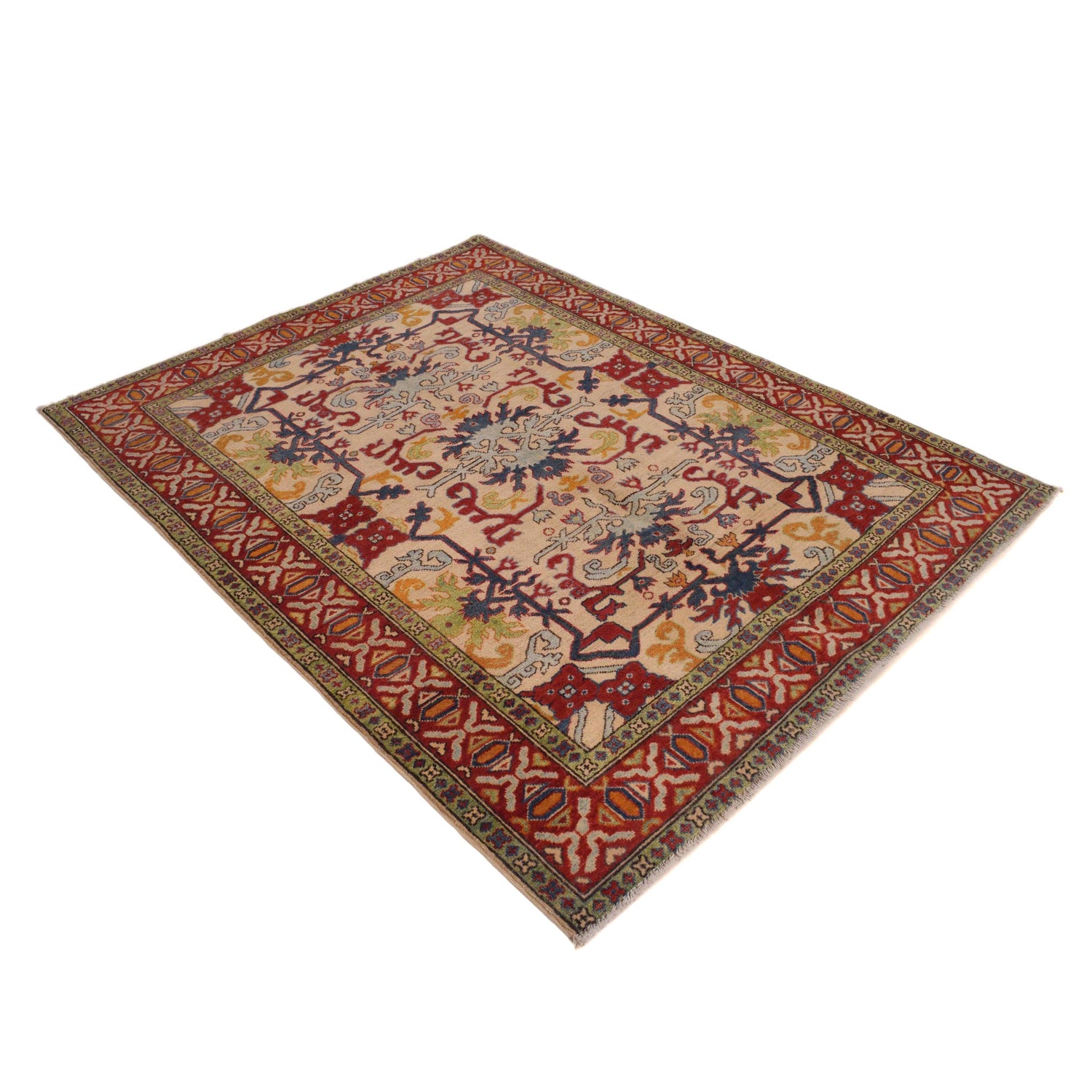 Mamluk Area Rug Handmade Beige Medallion 4x7 ft
