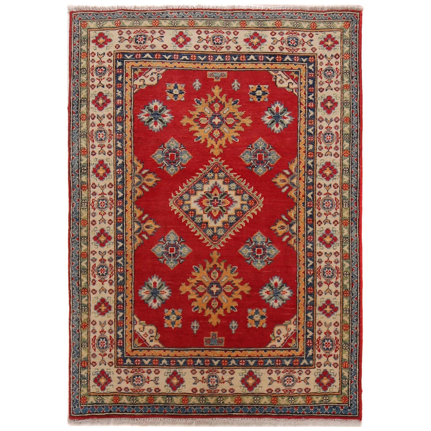 Kazak Rug Handmade Red Medallion 3x5 ft