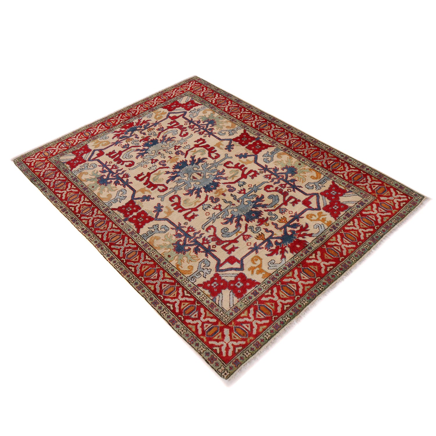 Mamluk Area Rug Handmade Beige Medallion 4x7 ft