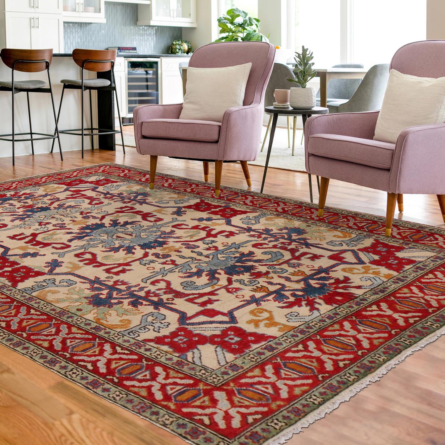 Mamluk Area Rug Handmade Beige Medallion 4x7 ft
