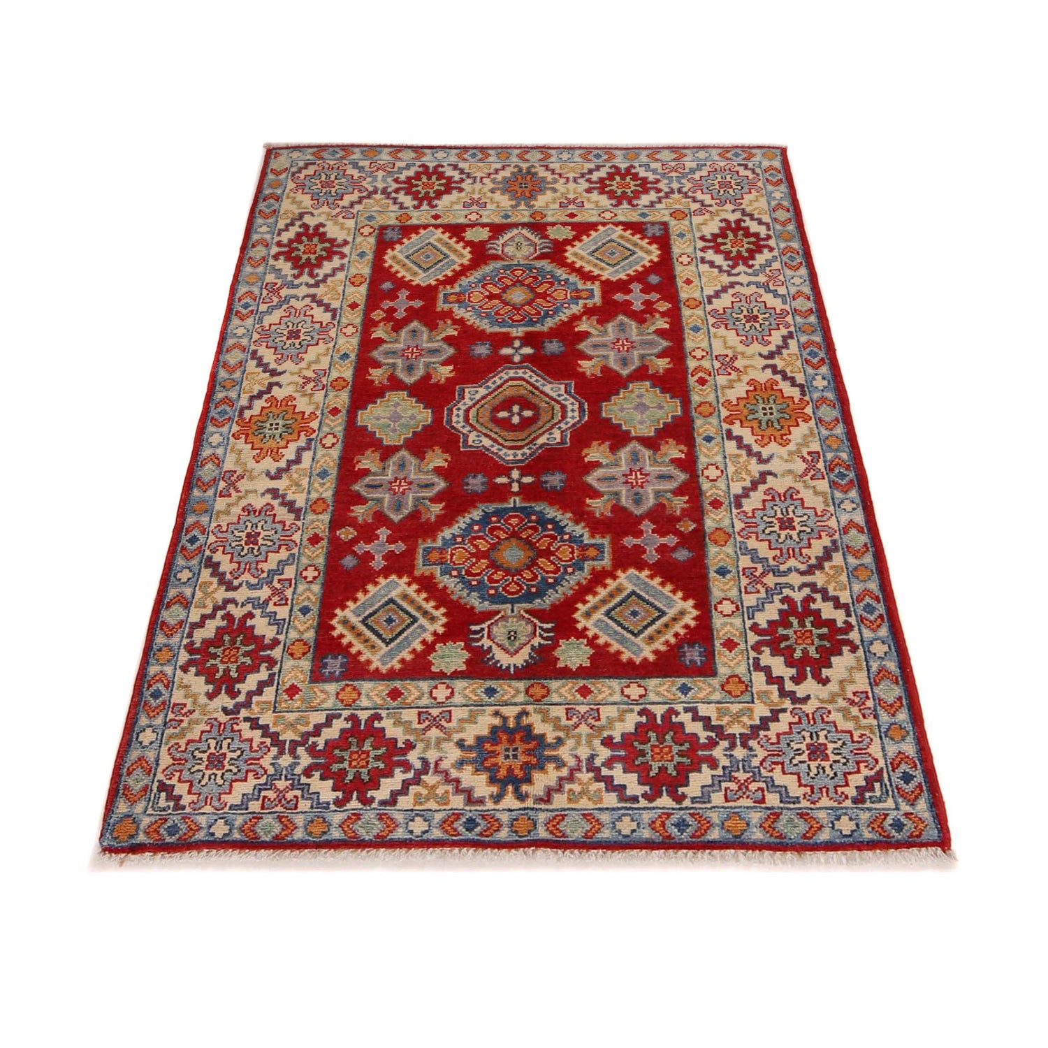 Kazak Rug Handmade Red Medallion 3x5 ft
