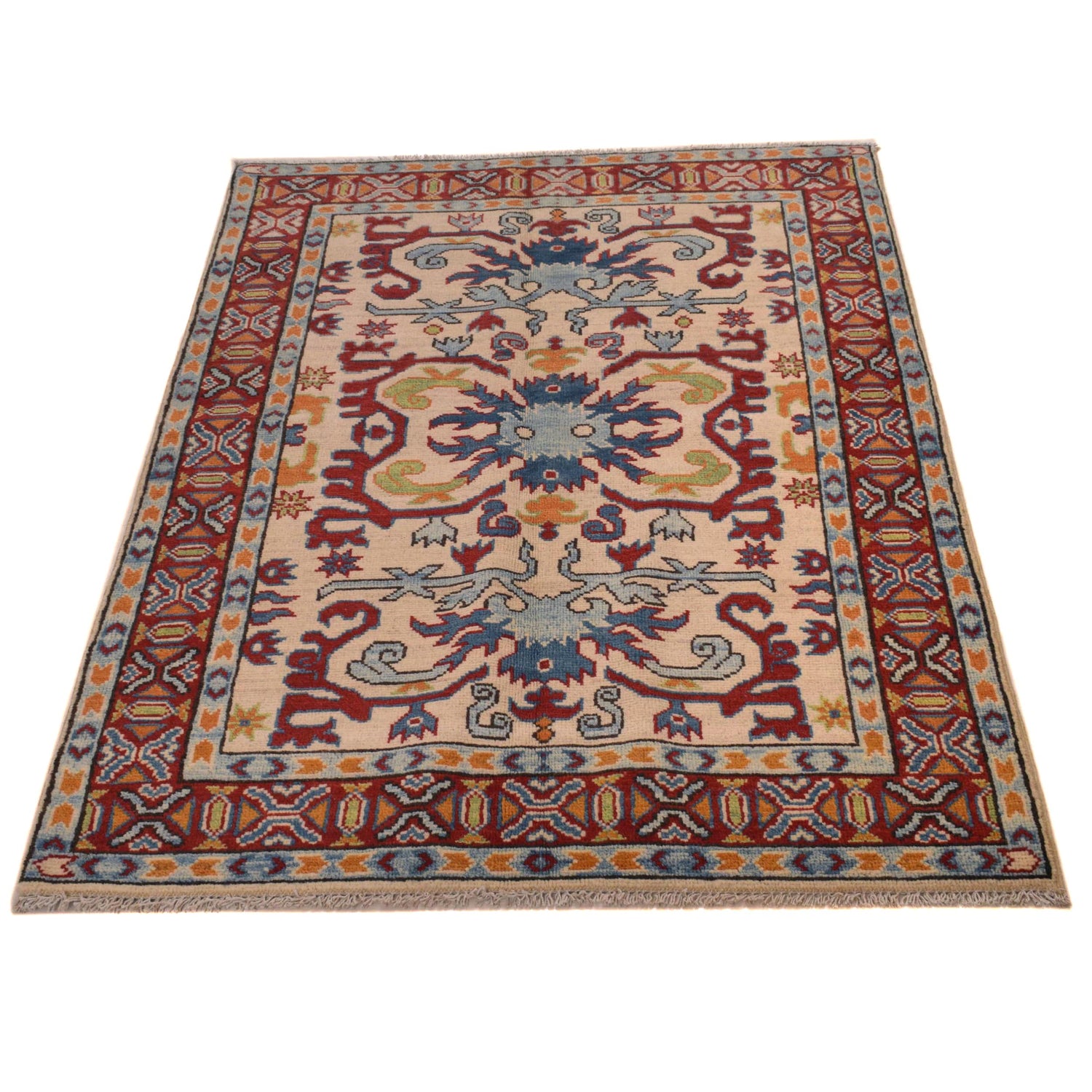 Kazak Rug Handmade Beige Medallion 3x5 ft