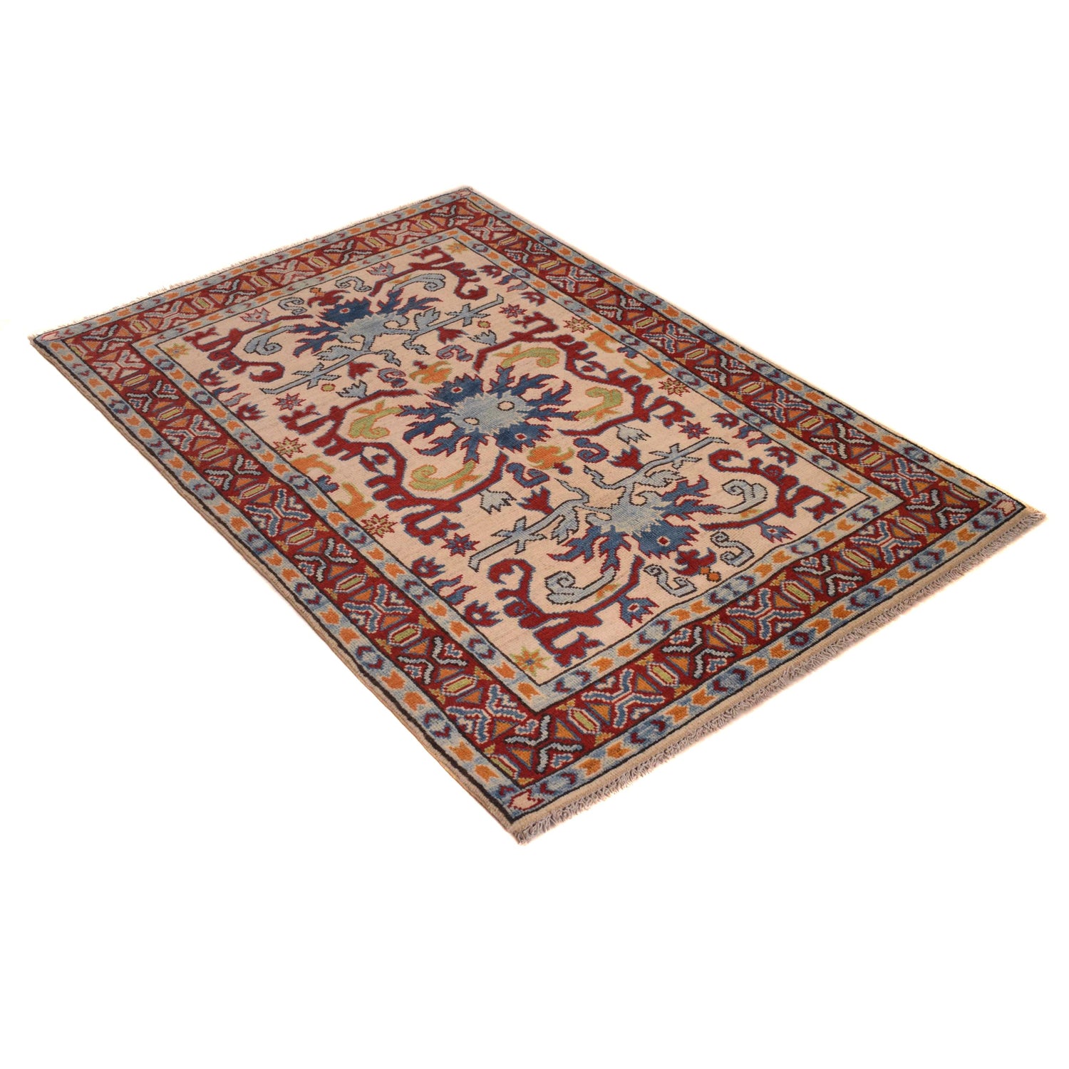 Kazak Rug Handmade Beige Medallion 3x5 ft