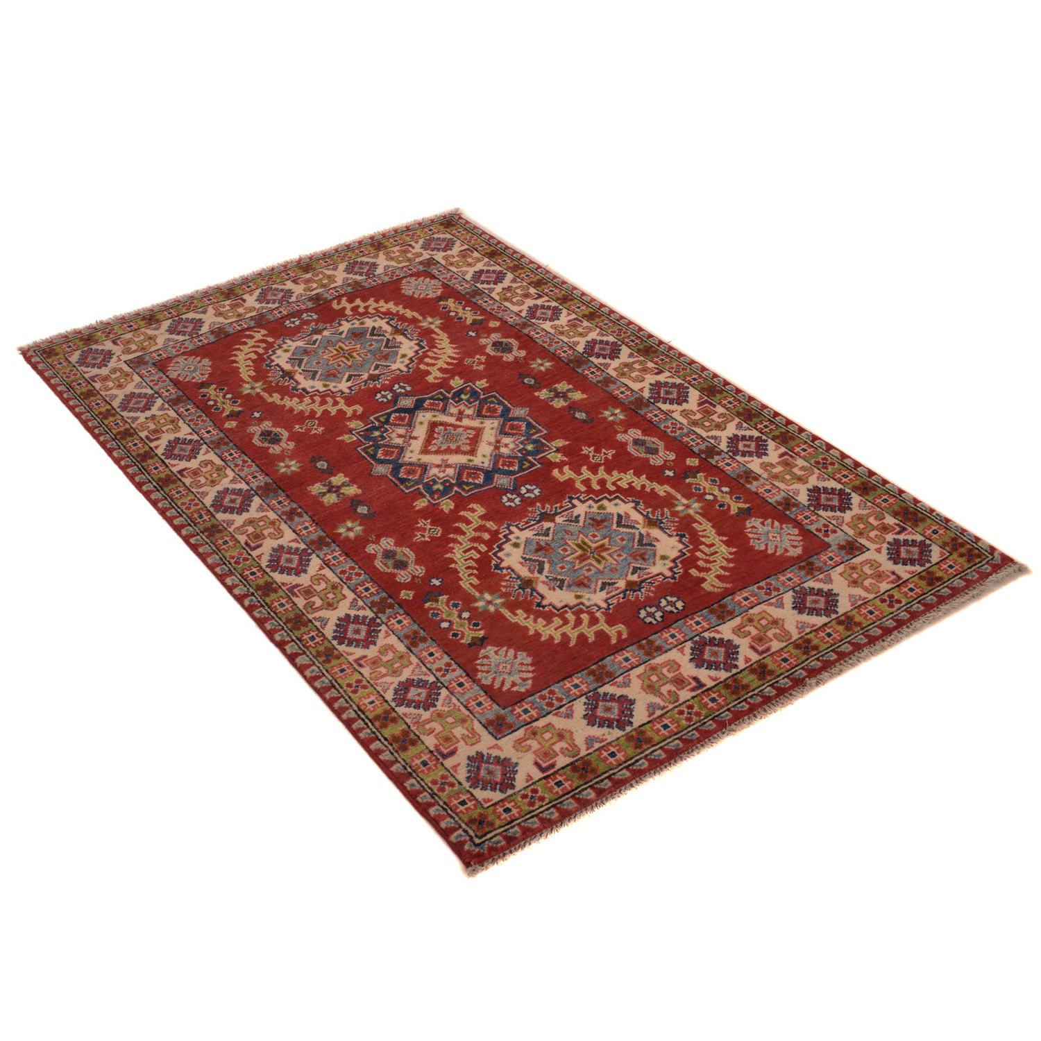 Kazak Rug Handmade Red Medallion 3x5 ft
