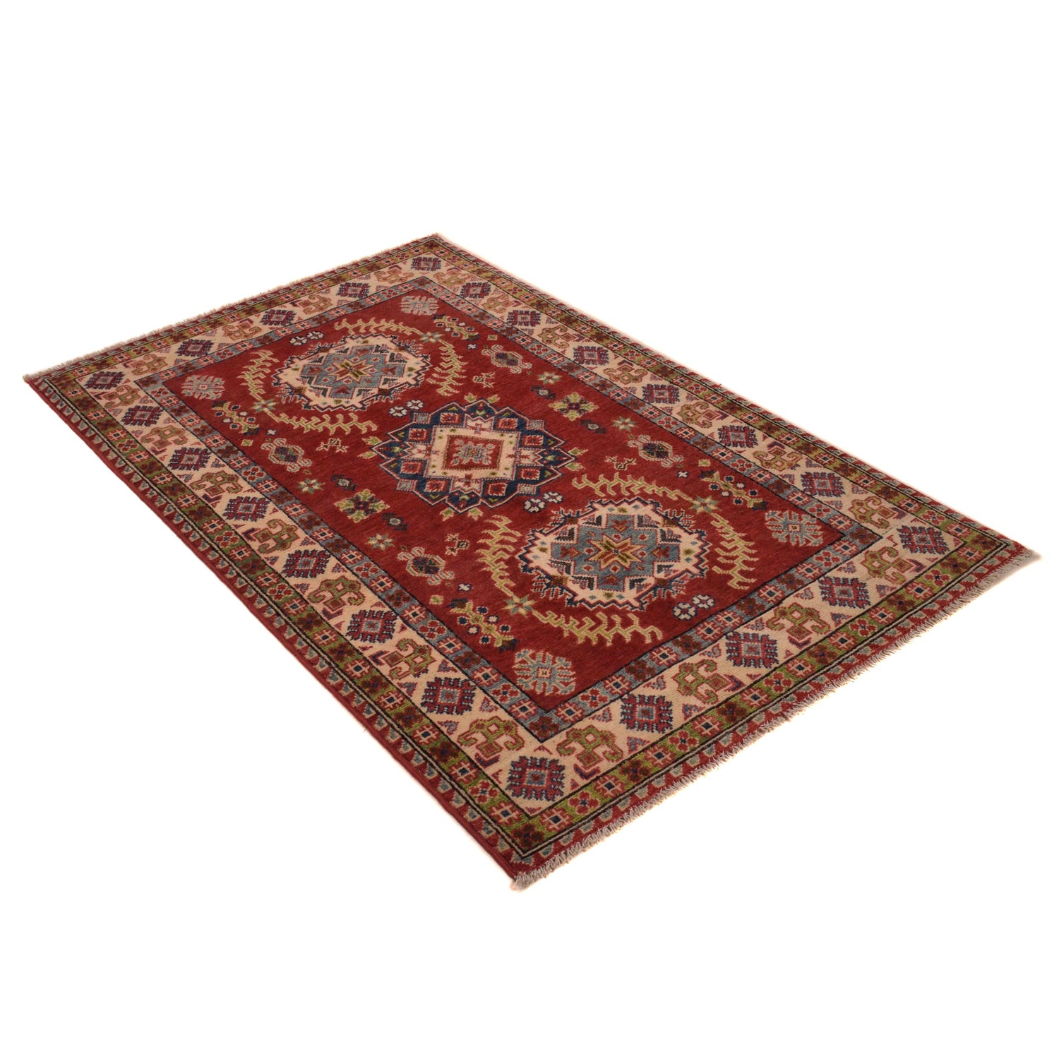 Kazak Rug Handmade Red Medallion 3x5 ft