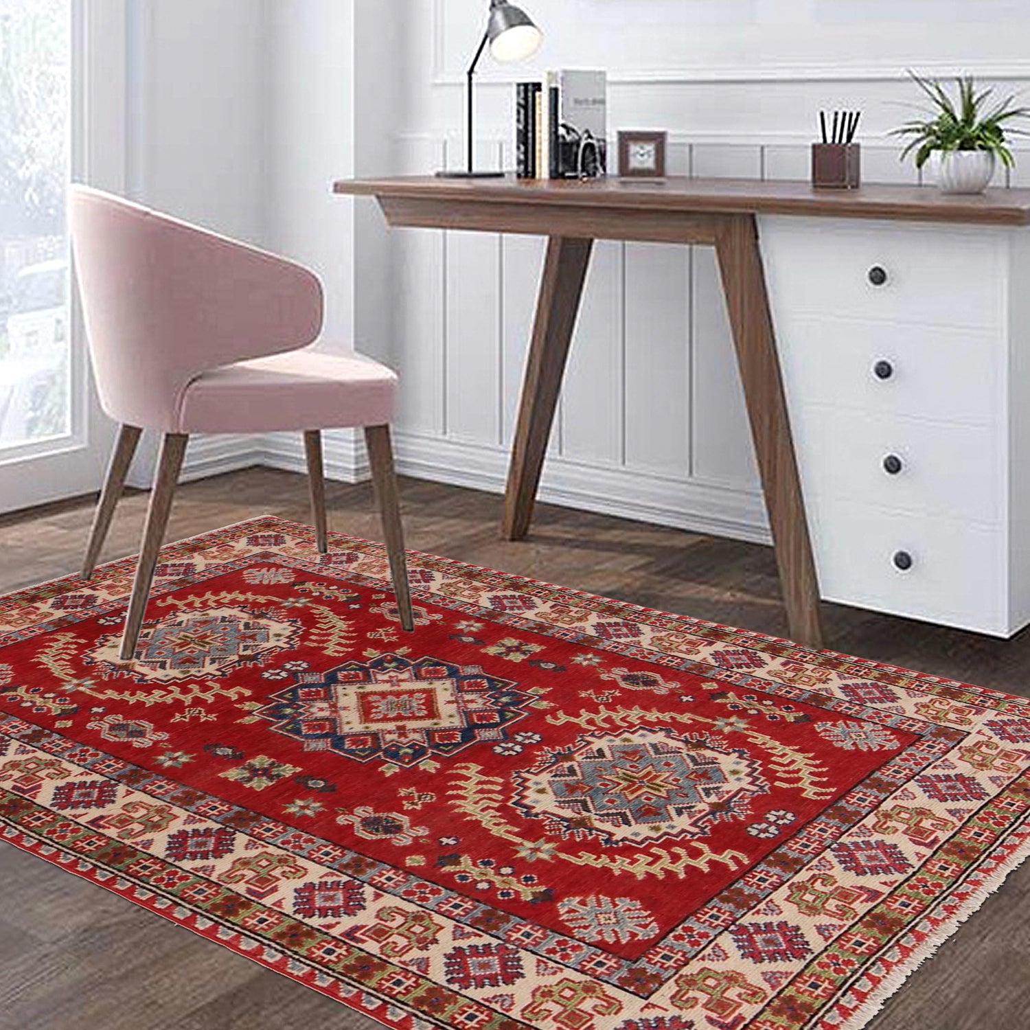 Kazak Rug Handmade Red Medallion 3x5 ft