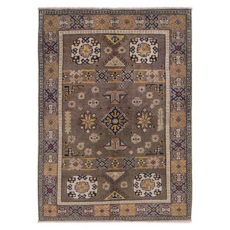Kazak Rug Handmade Gray Medallion 4x6 ft