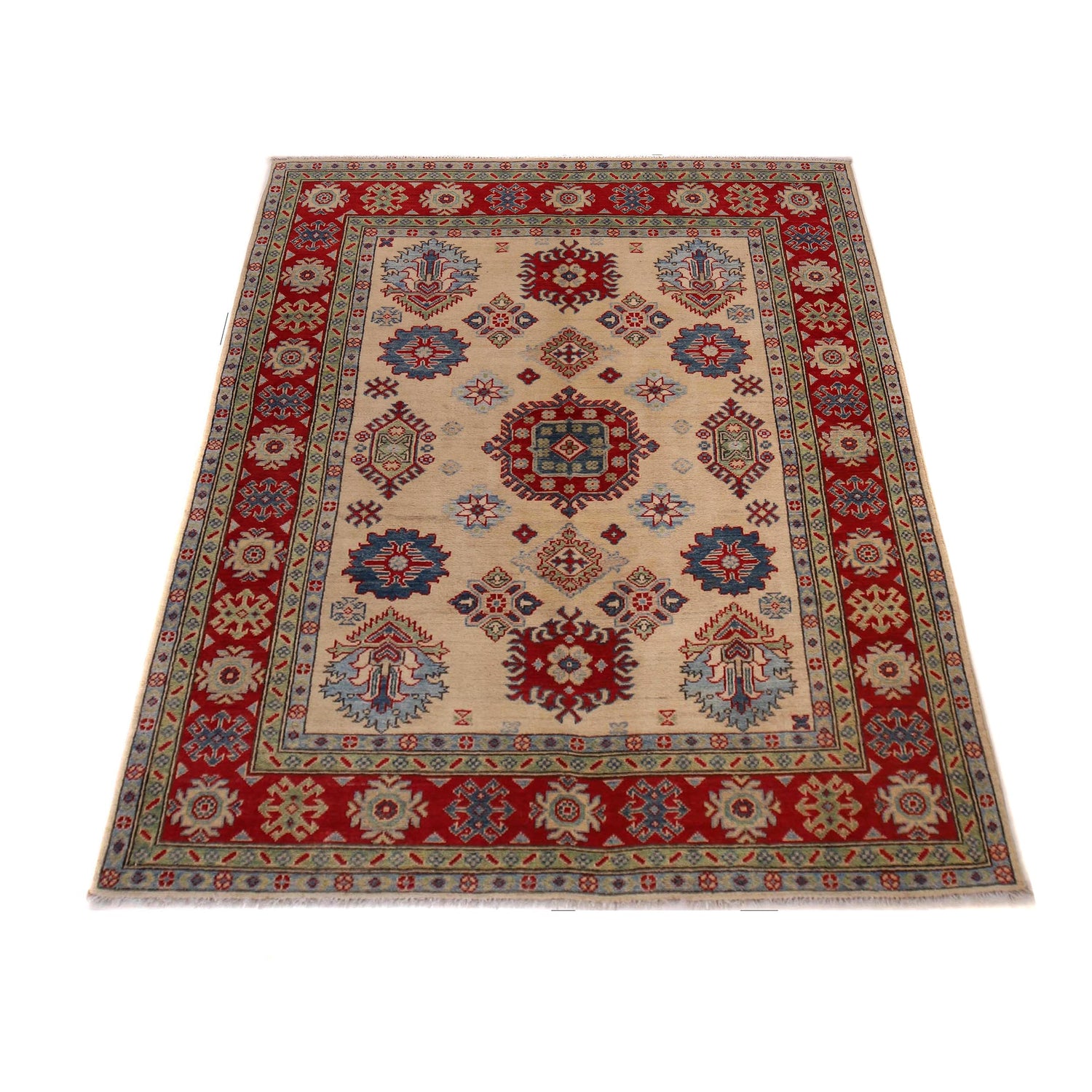 Kazak Rug Handmade Beige Medallion 4x7 ft