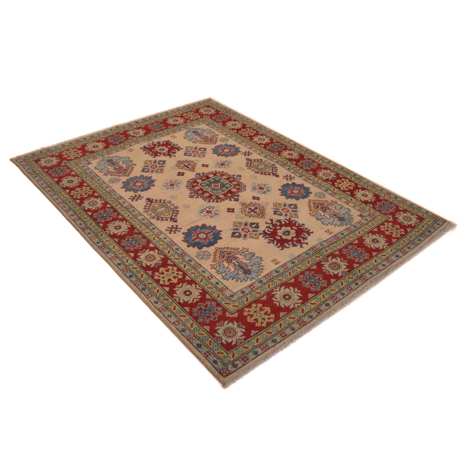 Kazak Rug Handmade Beige Medallion 4x7 ft
