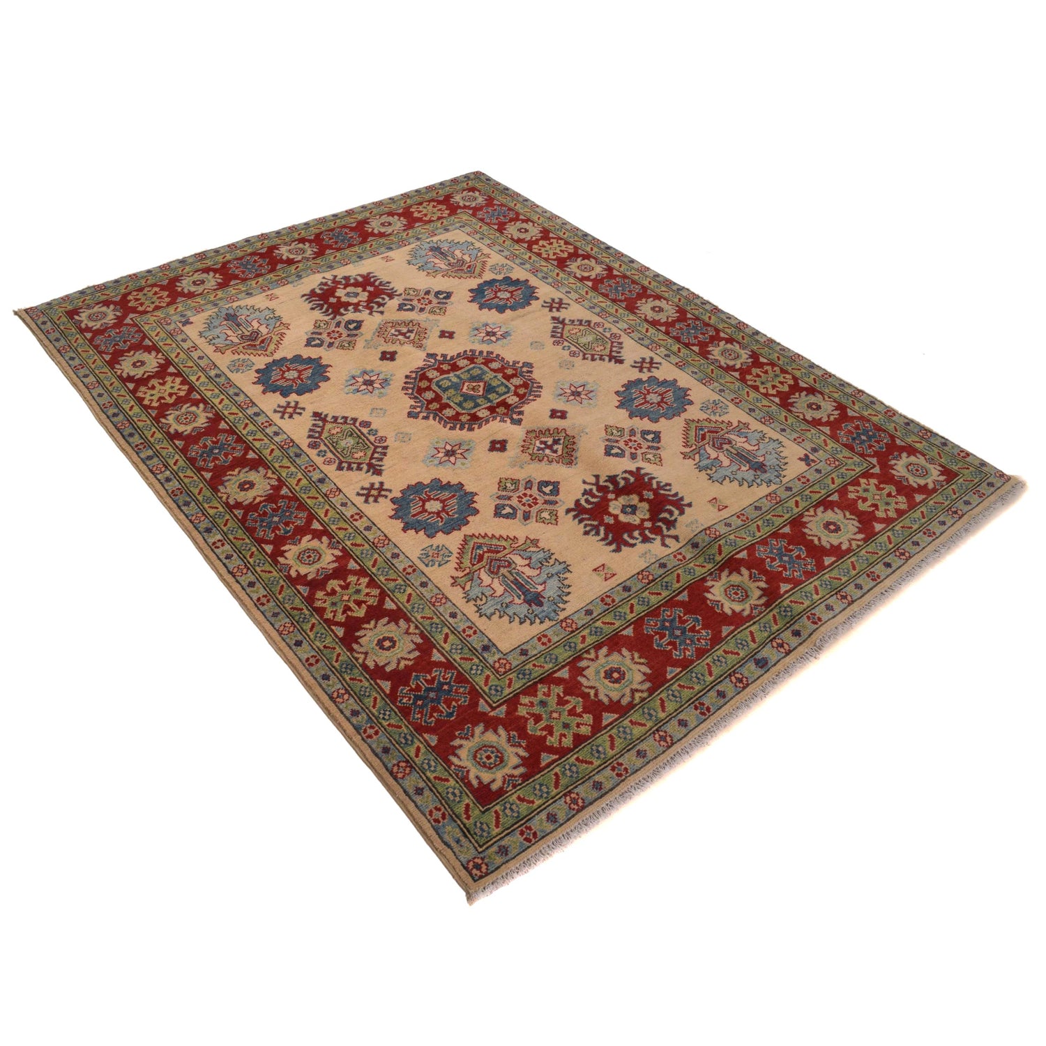 Kazak Rug Handmade Beige Medallion 4x7 ft