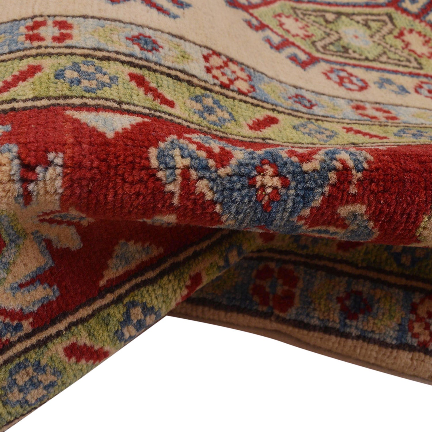Kazak Rug Handmade Beige Medallion 4x7 ft